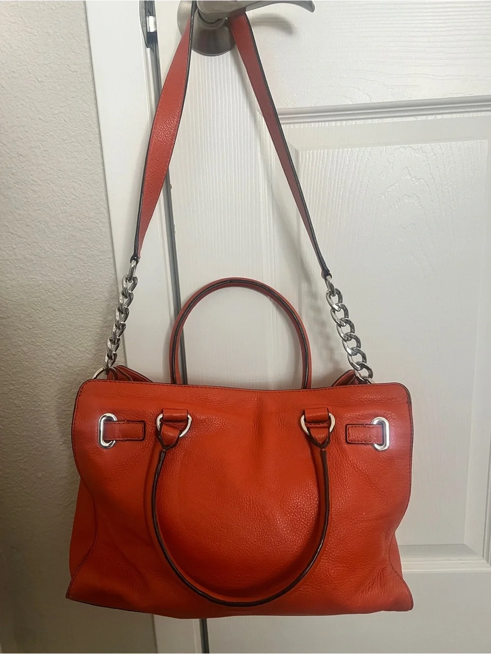 Michael Kors Hamilton East West Large Orange Pebbled Leather Satchel